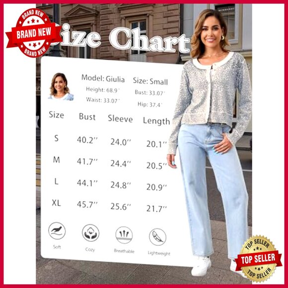 Leopard Print Cardigan Long Sleeve Button Up Cropped Sweater Women's - Picture 4 of 7